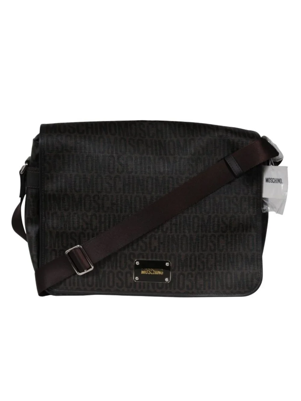Moschino Messenger Bag Crossbody Laptop Brown Logo Carry Shoulder Travel Strap